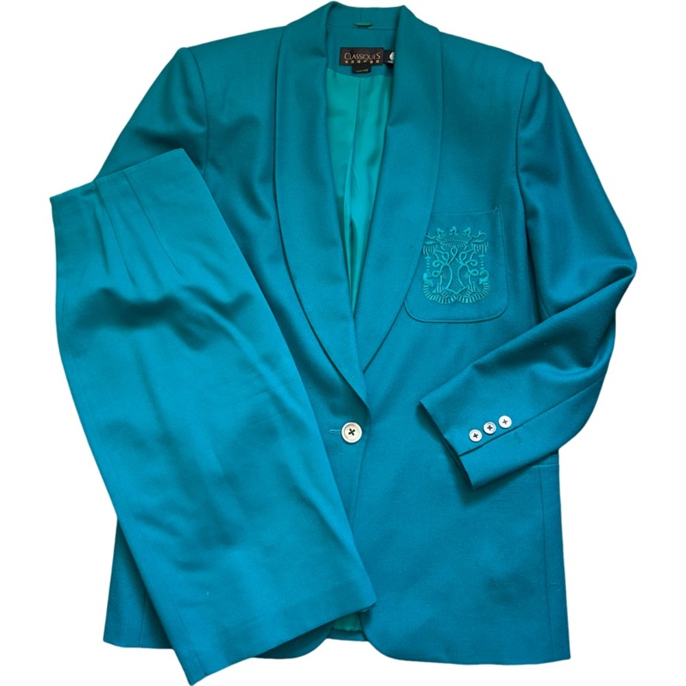 Vintage Classiques Entier Teal Blazer and Skirt Set